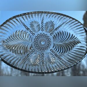 Vintage Anchor Hocking Feather and Pearl Oval Relish Dish